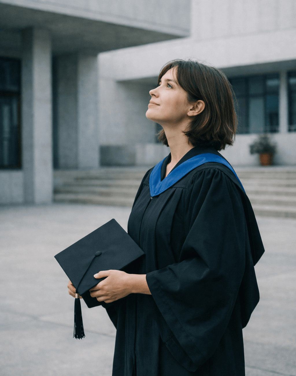 Graduate Looking Toward Future in Courtyard